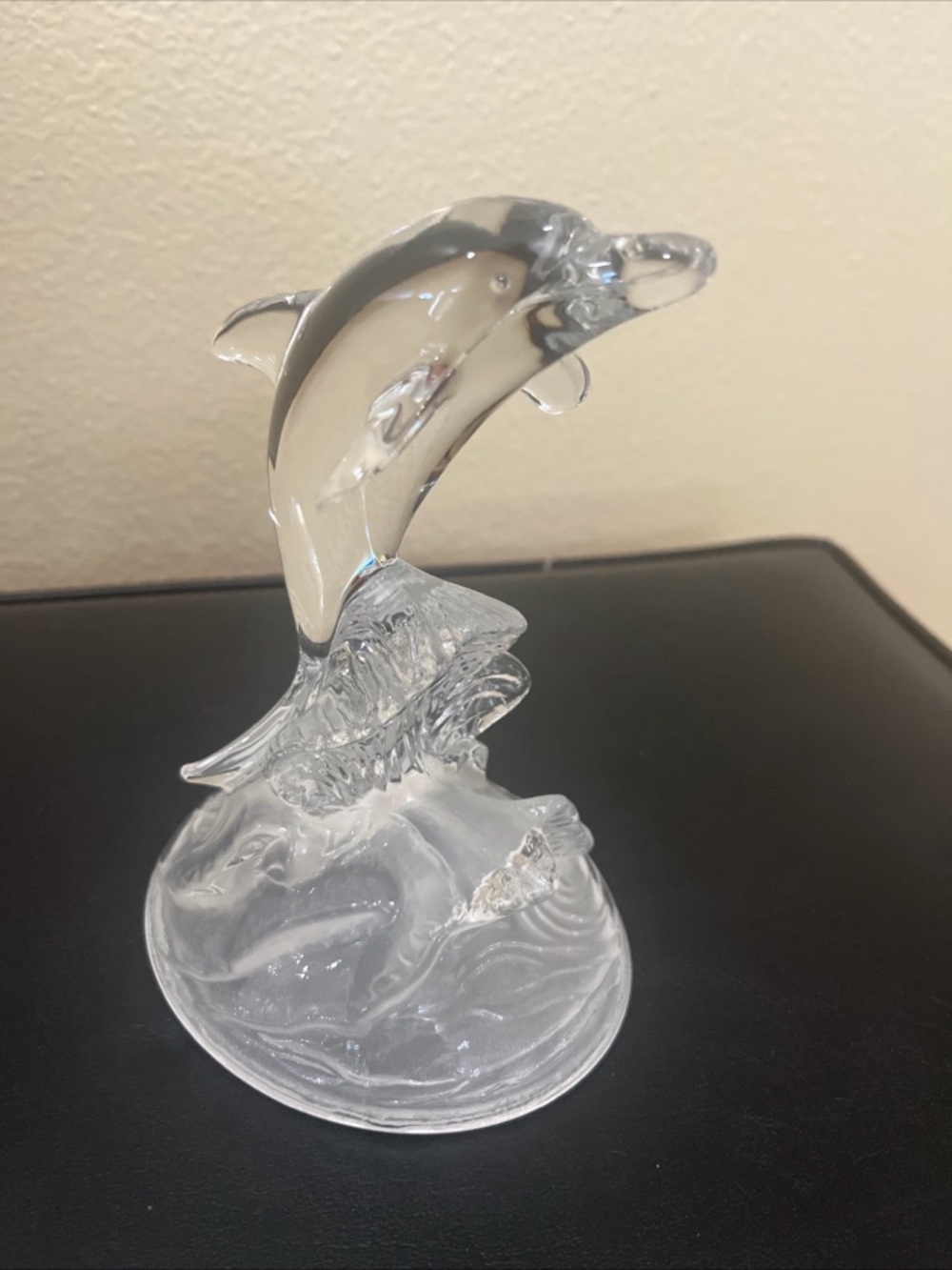 Glass Dolphin Figurine 6.5" H Beach Coastal Waves